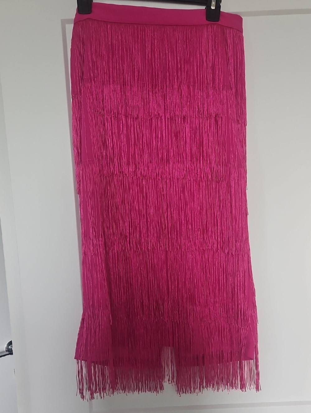 Micas Fuchsia Fringe Midi Skirt, Size Large